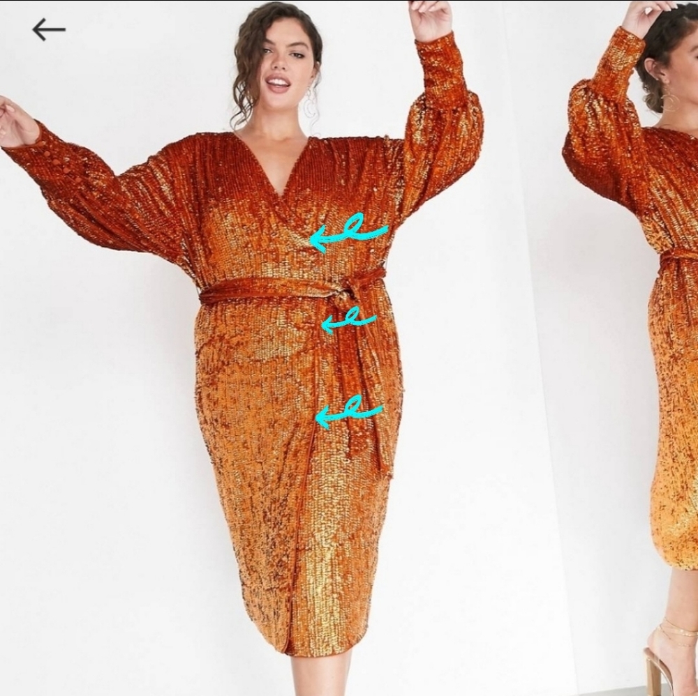 Sequin Wrap Midi Dress In Rust - image 8